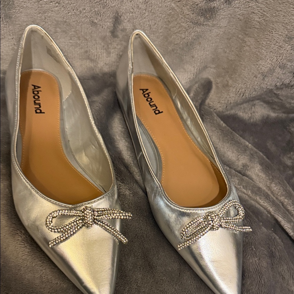 Abound Metallic Silver Flats with Rhinestone Bow